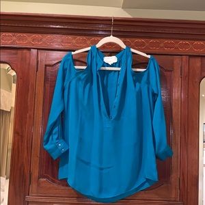 Nicole Miller cold shoulder silk top